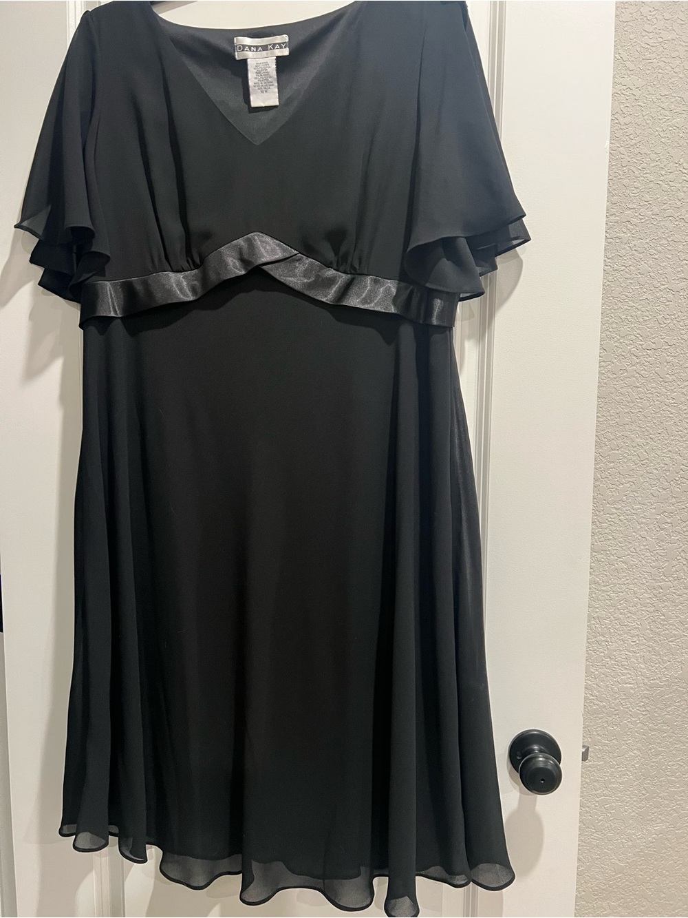 Dana Kay Black Chiffon A-Line Dress with Flutter Sleeves